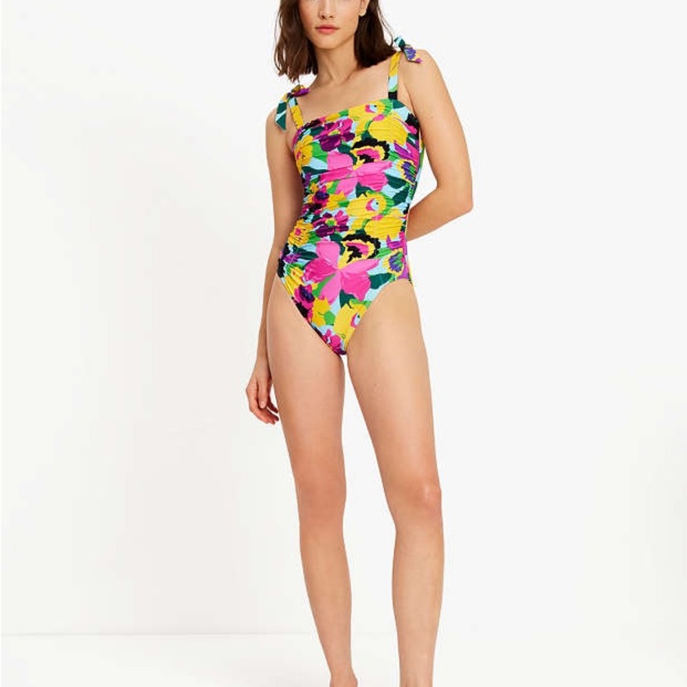 NWT Kate Spade Orchid Bloom Bow Shoulder Tie One Piece Swimsuit